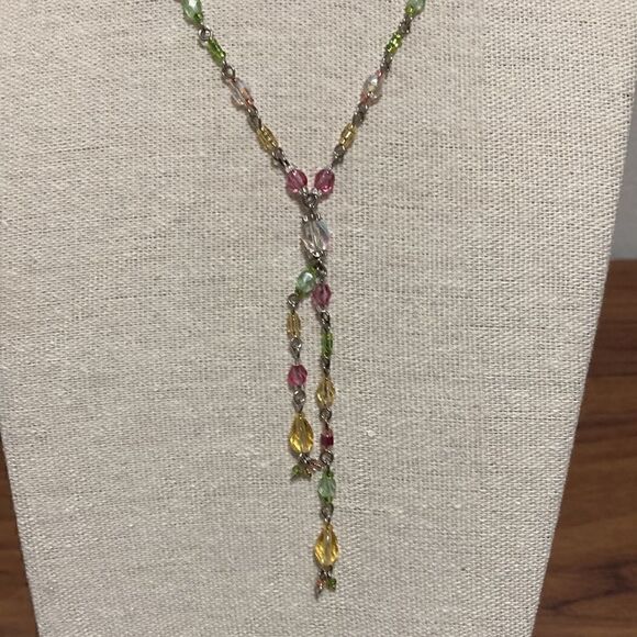 Multicolor Faceted Gem Stone Lariat Style Necklace with Sterling Silver Clasp. - Picture 3 of 4